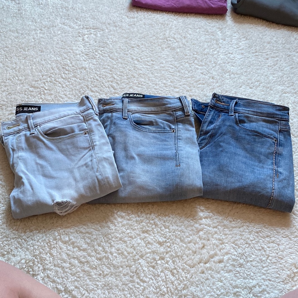 2 pairs of skinny jeans and 1 pair of bootcut jeans all from express